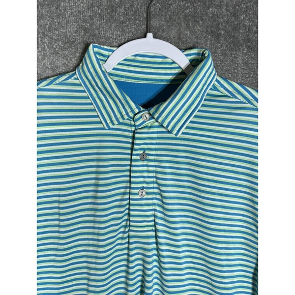 Straight Down Biltmore Polo Shirt Men Large Striped Blue Green Embroidered Patch - Picture 5 of 11